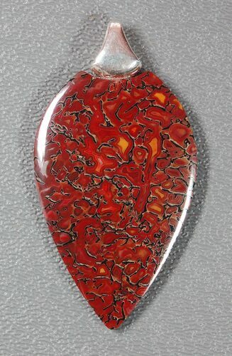 Red Agatized Dinosaur Bone Shield Pendant #5255